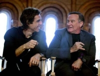 Ben Stiller y Robin Williams en una rueda de prensa previa a la premier de "Una Noche en el Museo 2"